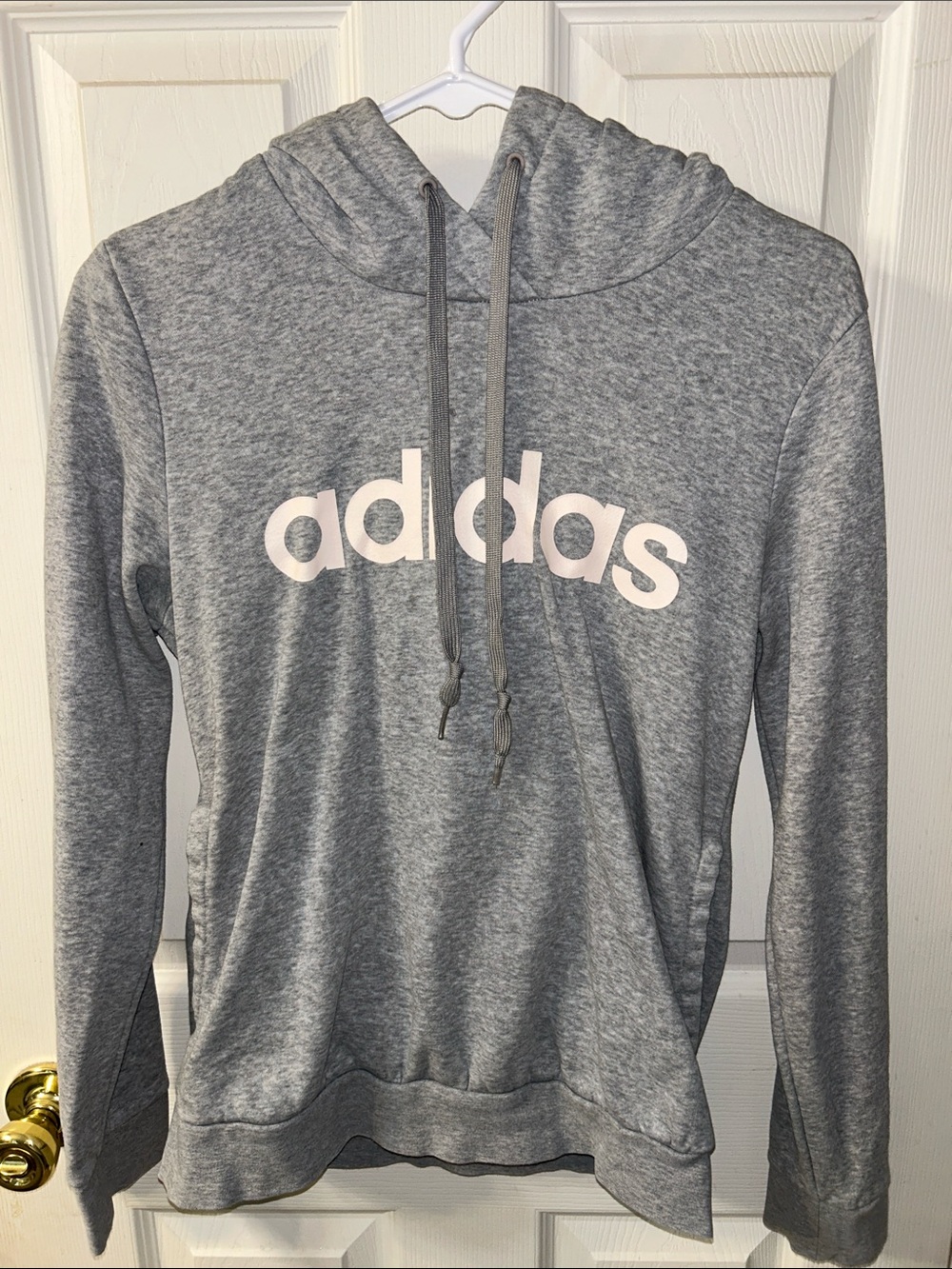 adidas Light Gray Hoodie with White Tag Detail